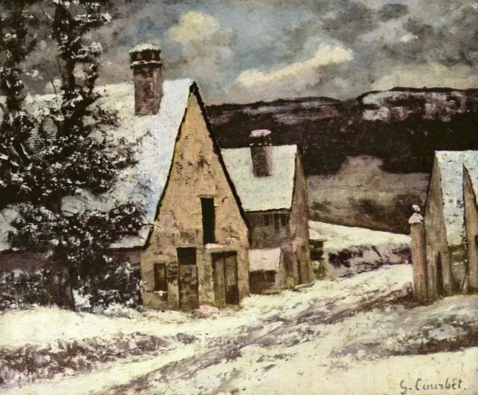 Rue de village en hiver - Gustave Courbet image 1 copie peinte à la main à l’huile