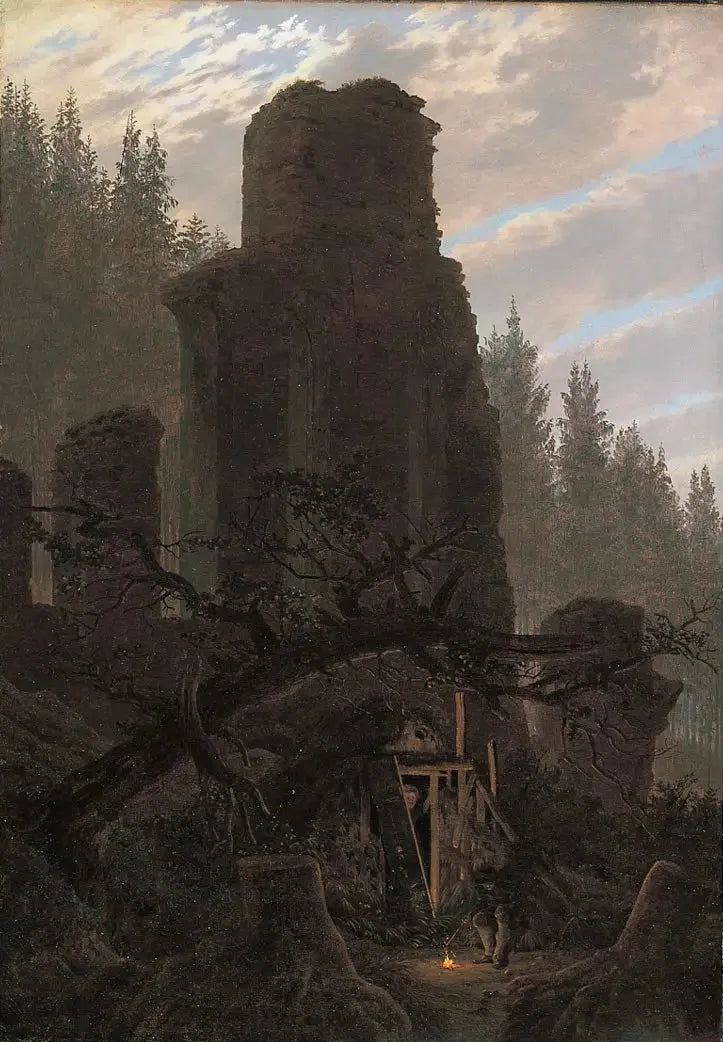 Ruines au crépuscule (Ruine de l'église dans la forêt) - Caspar David Friedrich