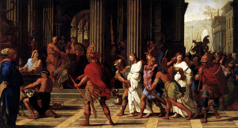 Saint Gervais et saint Protais arrivent devant Astasius refusant de sacrifier à Jupiter - Eustache Le Sueur