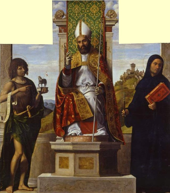 Saint Lanfranc trônant entre saint Jean-Baptiste et saint Libère - Cima da Conegliano