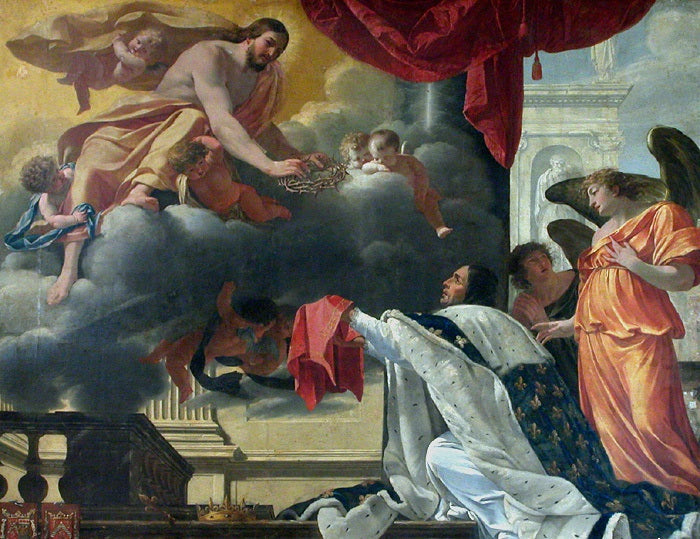 Saint Louis recevant la couronne d'épines des mains du Christ apparaissant à lui - Simon Vouet
