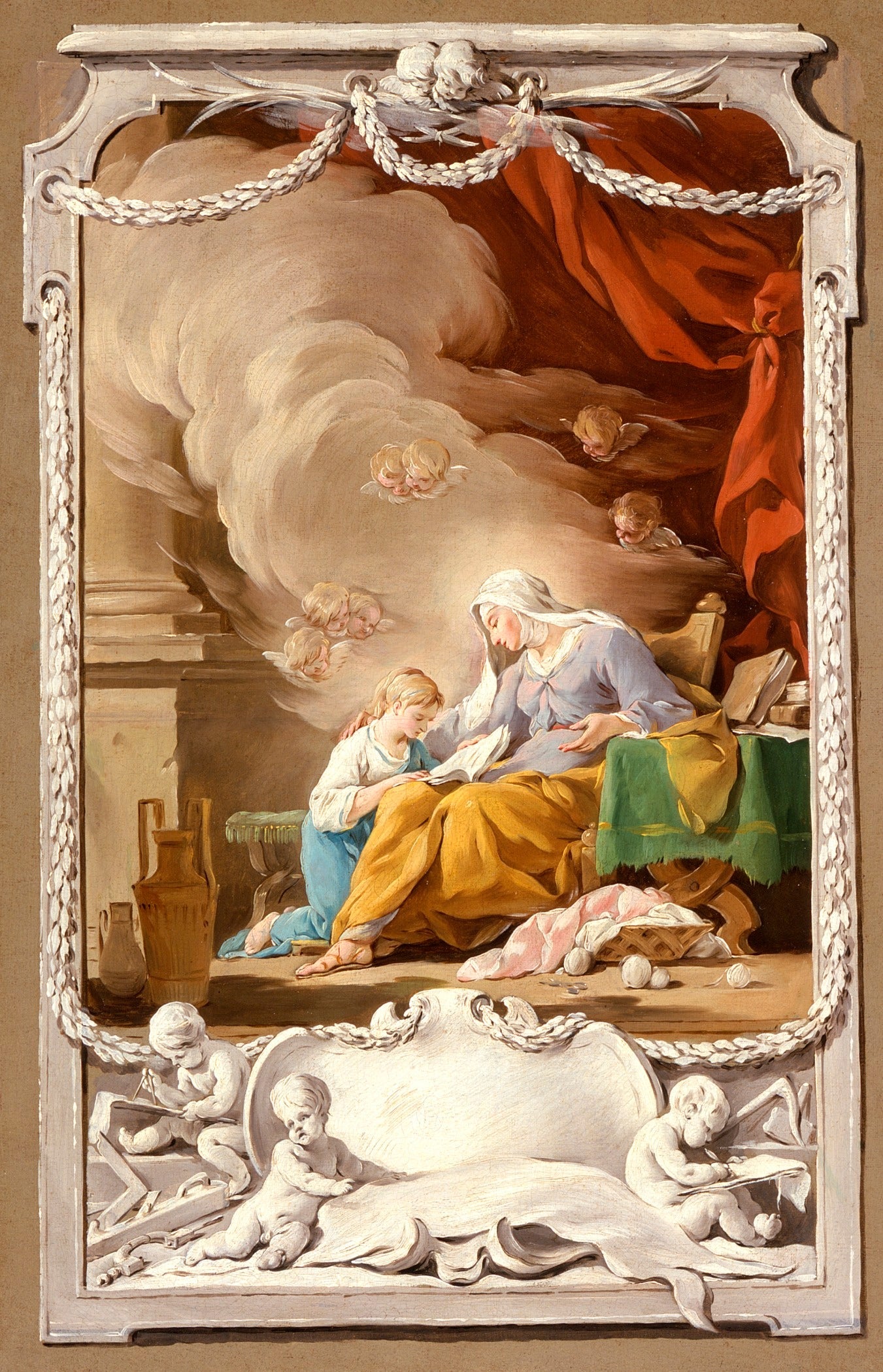 Sainte Anne révélant à la Vierge la prophétie d'Isaïe - Noël Hallé