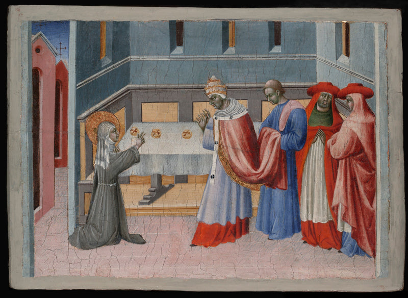 Sainte Claire d'Assise bénissant le pain devant le pape Innocent IV - Giovanni di Paolo