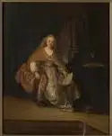Saskia portant une riche robe en tant que Bathsheba (seule) avec la lettre de David - Rembrandt
