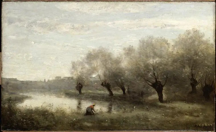 Saulaie à la pointe d'un marais - Jean-Baptiste Camille Corot image 1 reproduction de peinture à l’huile