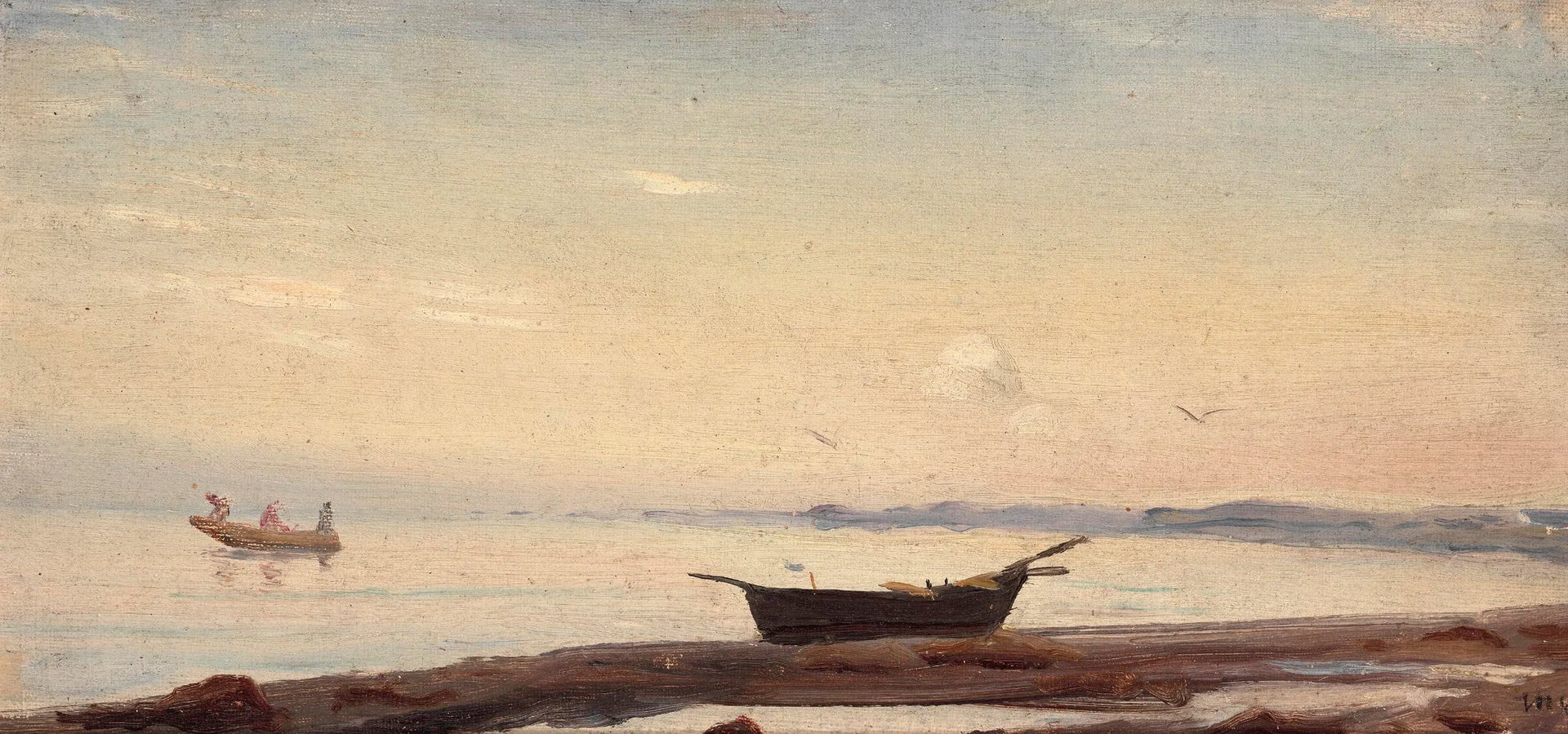 Scène côtière de Skagen avec un petit bateau sur la plage. - Michael Peter Ancher image 1 tableau peint à l’huile sur toile