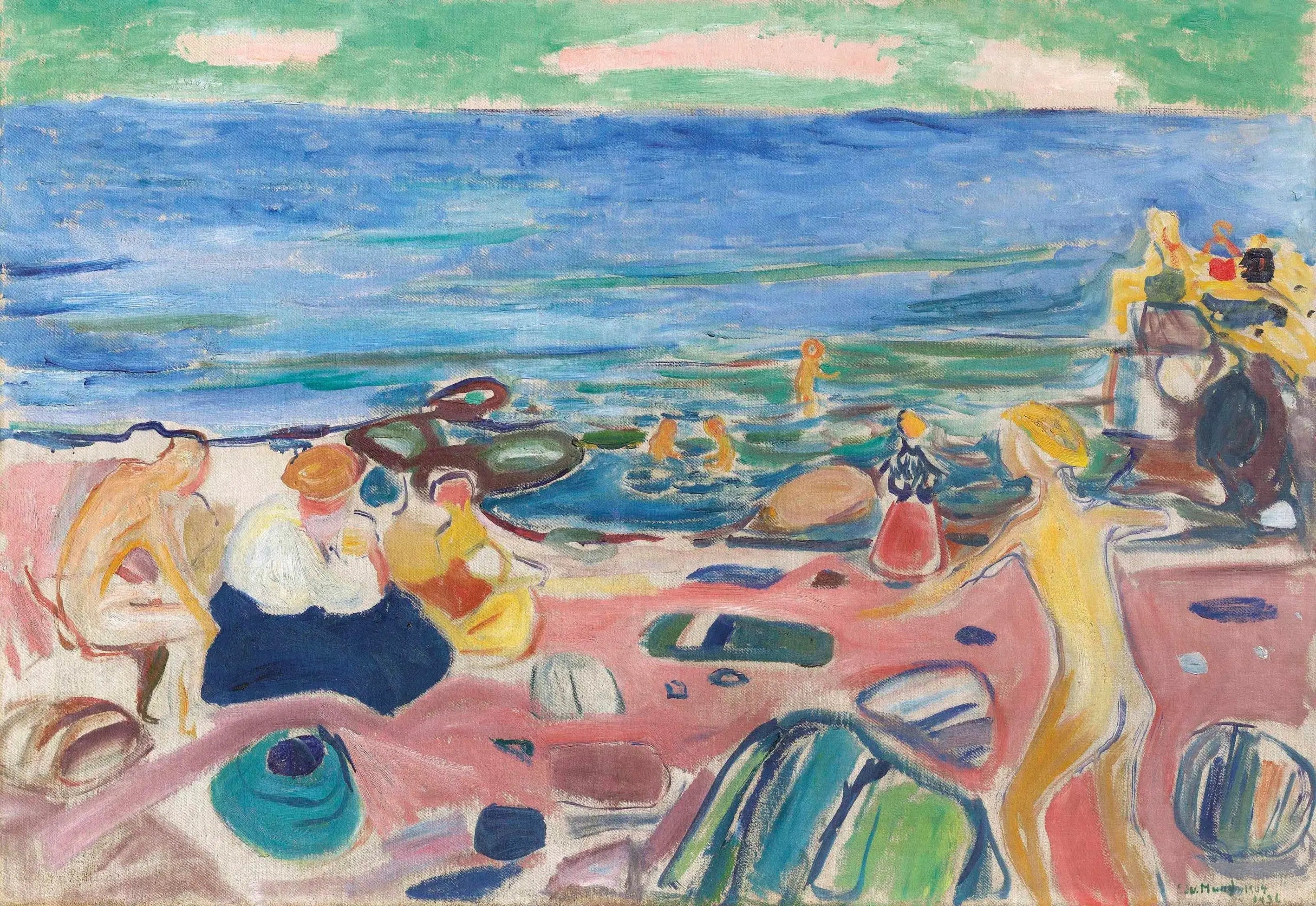 Reproduction du tableau « Scène de baignade à Åsgårdstrand - Edvard Munch » par Alpha Reproduction en peinture à l’huile