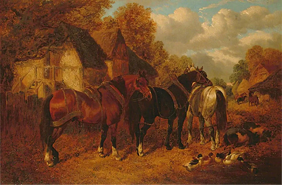 Scène de ferme avec des chevaux de trait - John Frederick Herring, Sr.