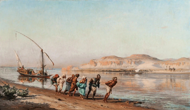 Scène de halage sur le Nil - Frederick Arthur Bridgman