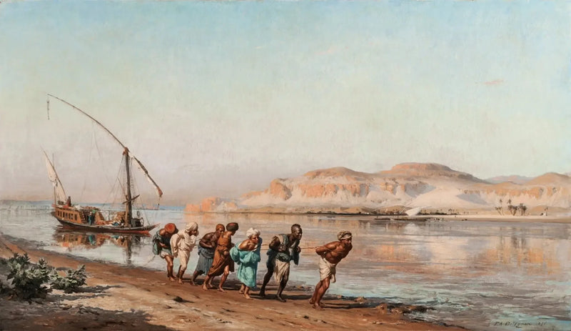 Scène de halage sur le Nil - Frederick Arthur Bridgman