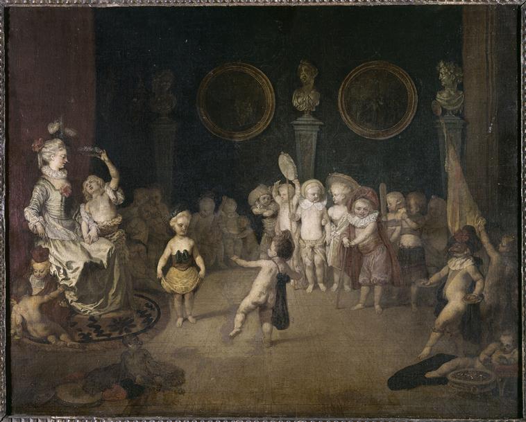 Scène de la comédie italienne jouée par une troupe d'enfants - Antoine Watteau