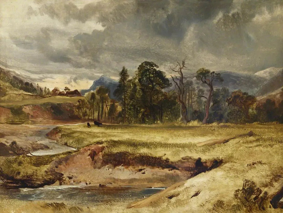 Scène de rivière écossaise avec du bétail dans un pré - Edwin Henry Landseer image 1 copie de tableau peinte à la main