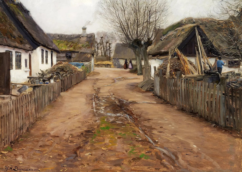 Scène de village au début du printemps. - H. A. Brendekilde