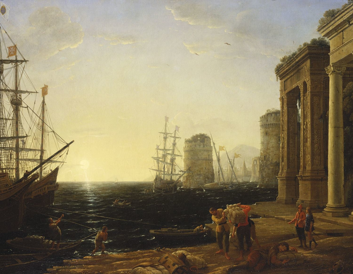 Scène portuaire au coucher du soleil - Claude Lorrain