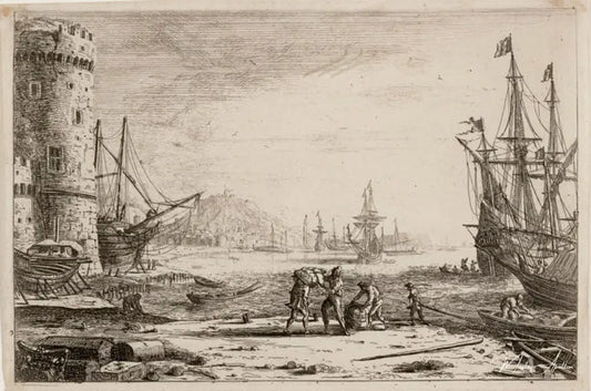 Seaport with a big tower - Claude Lorrain - Reproductions de tableaux et peintures haut de gamme