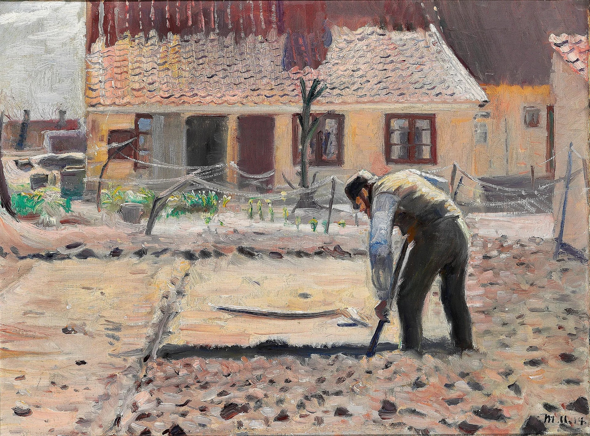 Senius travaille dans son potager. - Michael Peter Ancher image 1 reproduction de peinture à l’huile