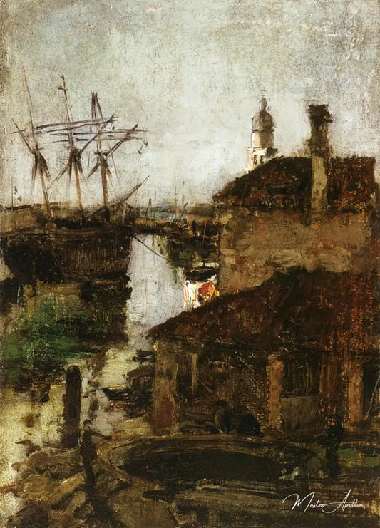 Ship and Dock, Venice - John Henry Twachtman - Reproductions de tableaux et peintures haut de gamme