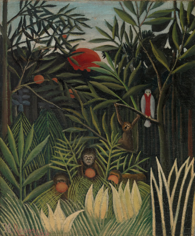 Singes et perroquet dans la forêt vierge - Henri Rousseau