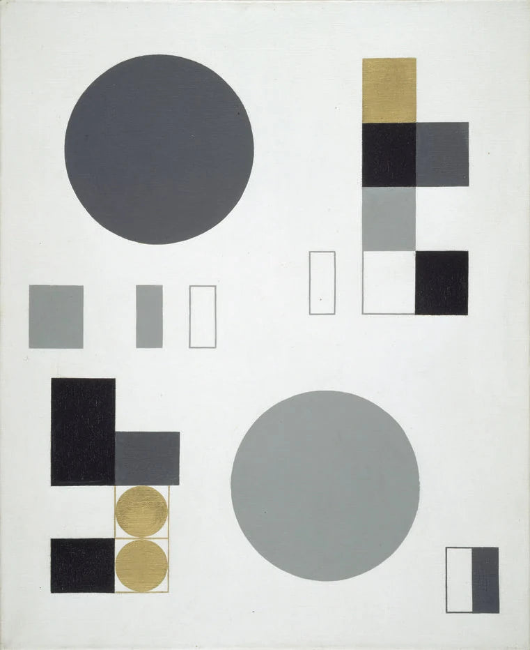 Composition à cercles, petits cercles et rectangles, peinture de Sophie Taeuber-Arp