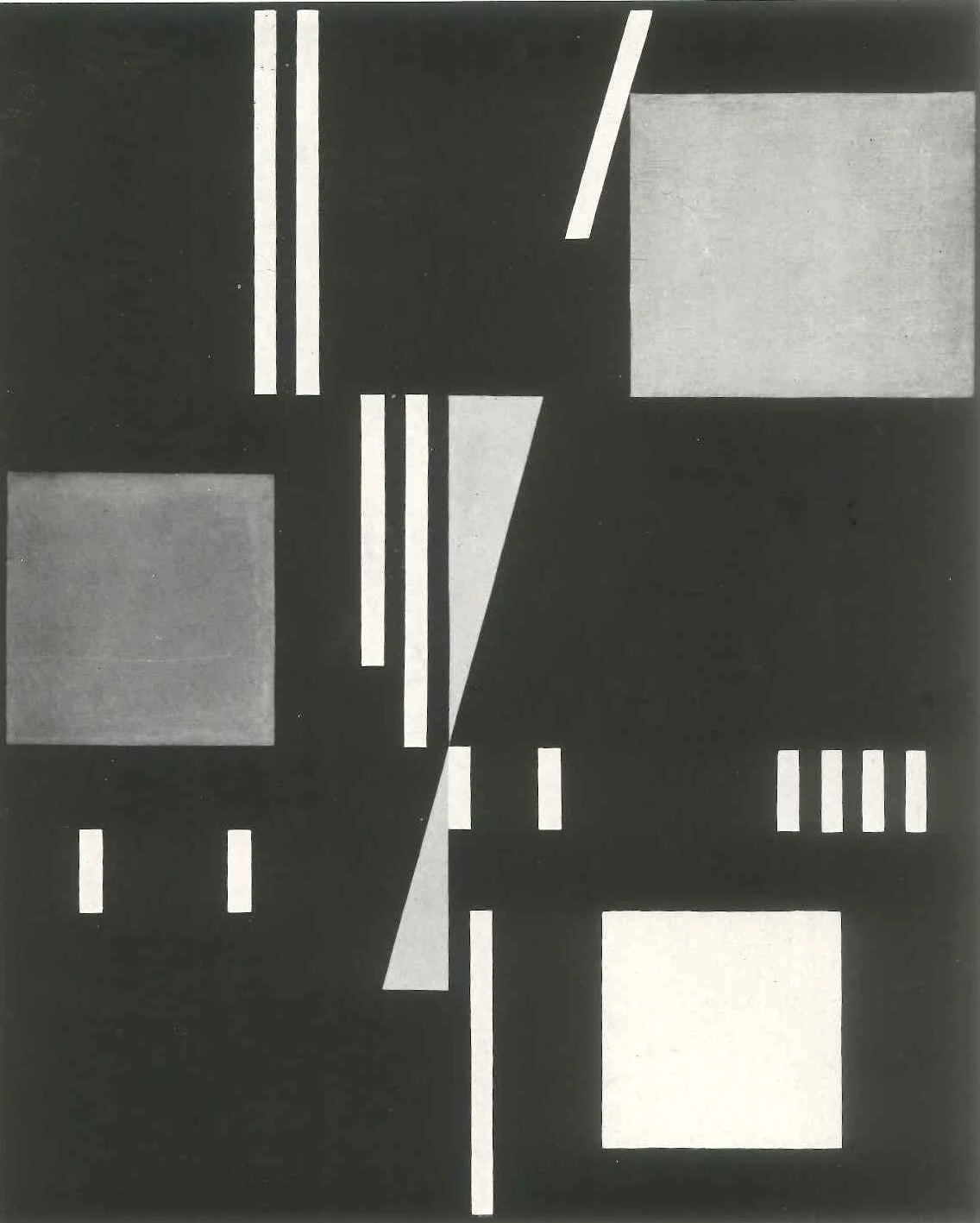 Triangles pointe sur pointe, rectangle, carrés, barres, peinture de Sophie Taeuber-Arp