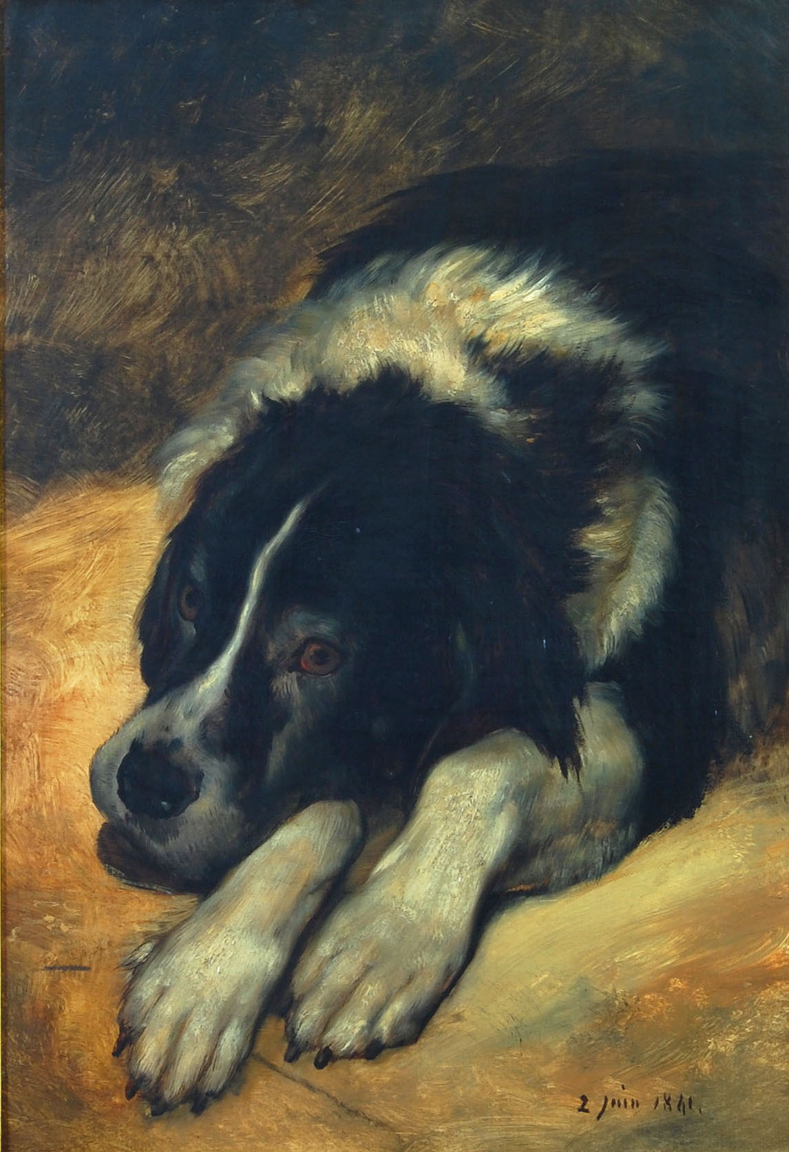 Studie naar Turc, de hond van de kunstenaar - Ary Scheffer image 1 copie peinte à la main à l’huile