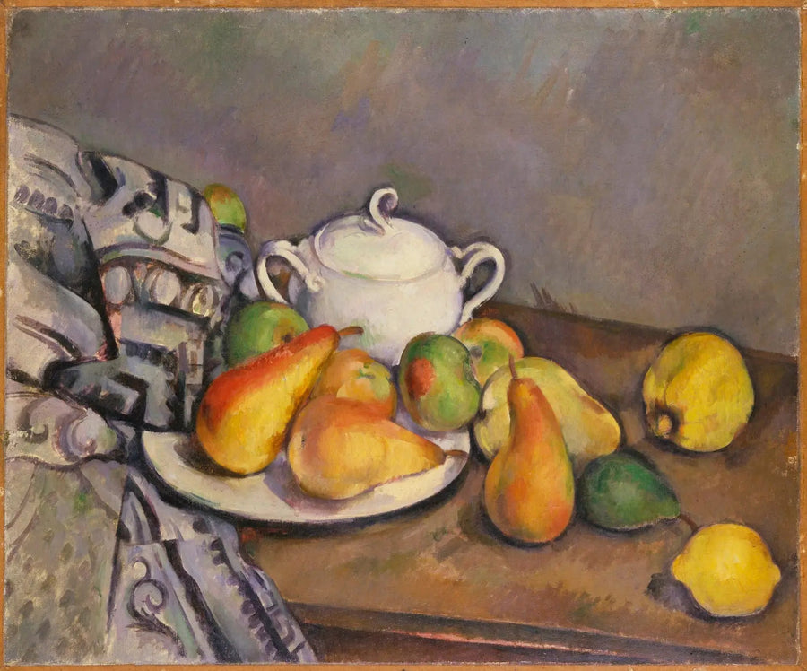 Sucrier, poires et tapis - Paul Cézanne
