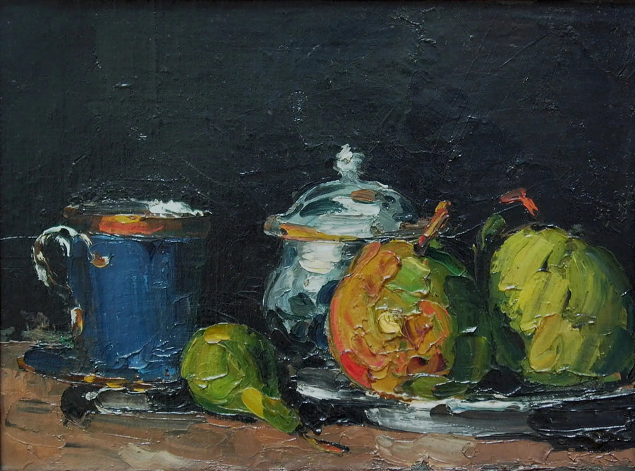 Sucrier, poires et tasse bleue - Paul Cézanne