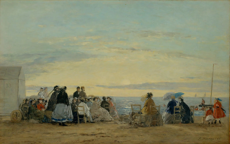 Sur la plage, coucher de soleil - Eugène Boudin