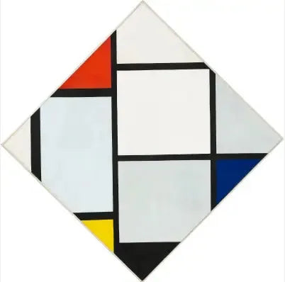 Tableau n° IV ; Composition en losange avec du rouge, du gris, du bleu, du jaune et du noir - Piet Mondrian