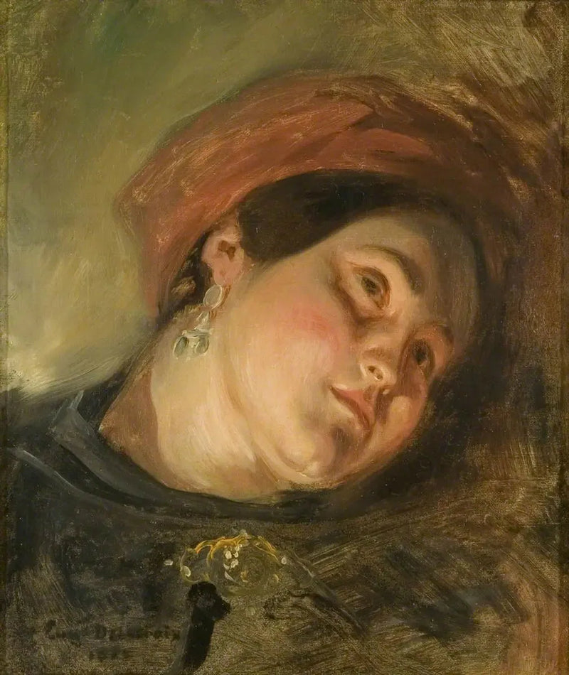 Tête de femme au turban rouge - Eugène Delacroix