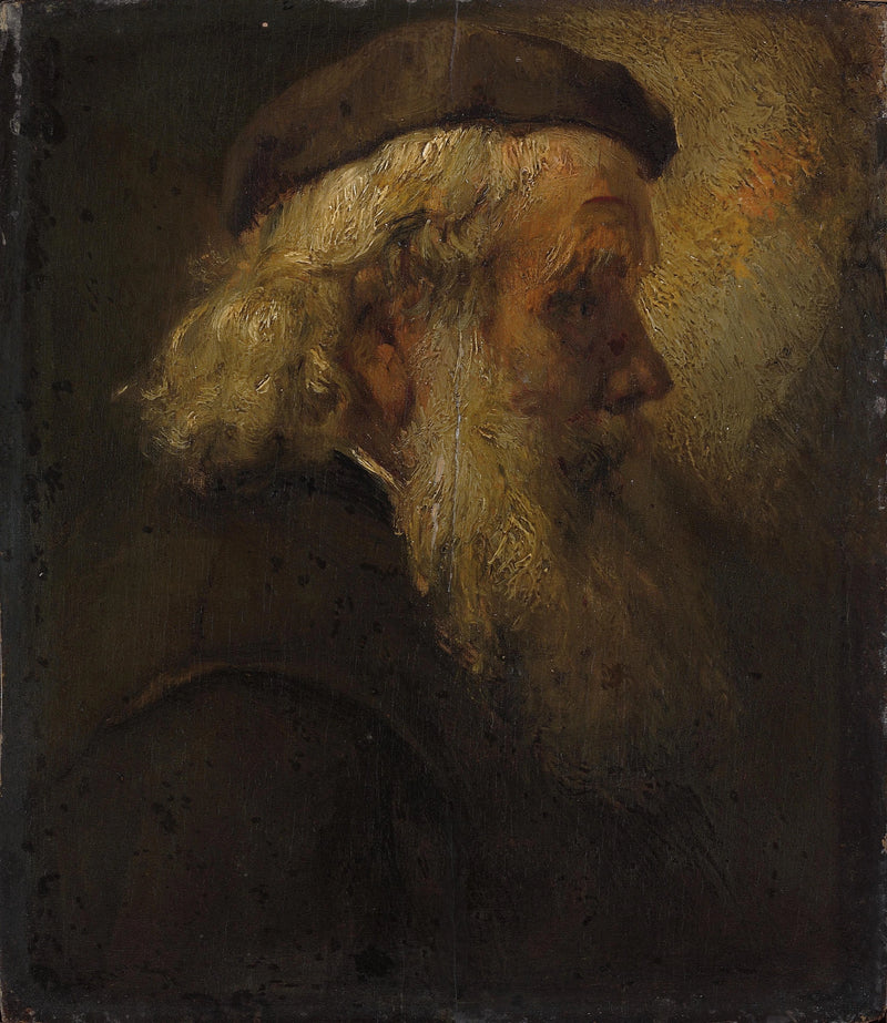 Tête de vieil homme barbu au béret – suiveur de Rembrandt