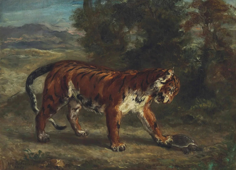 Tigre jouant avec une tortue - Eugène Delacroix