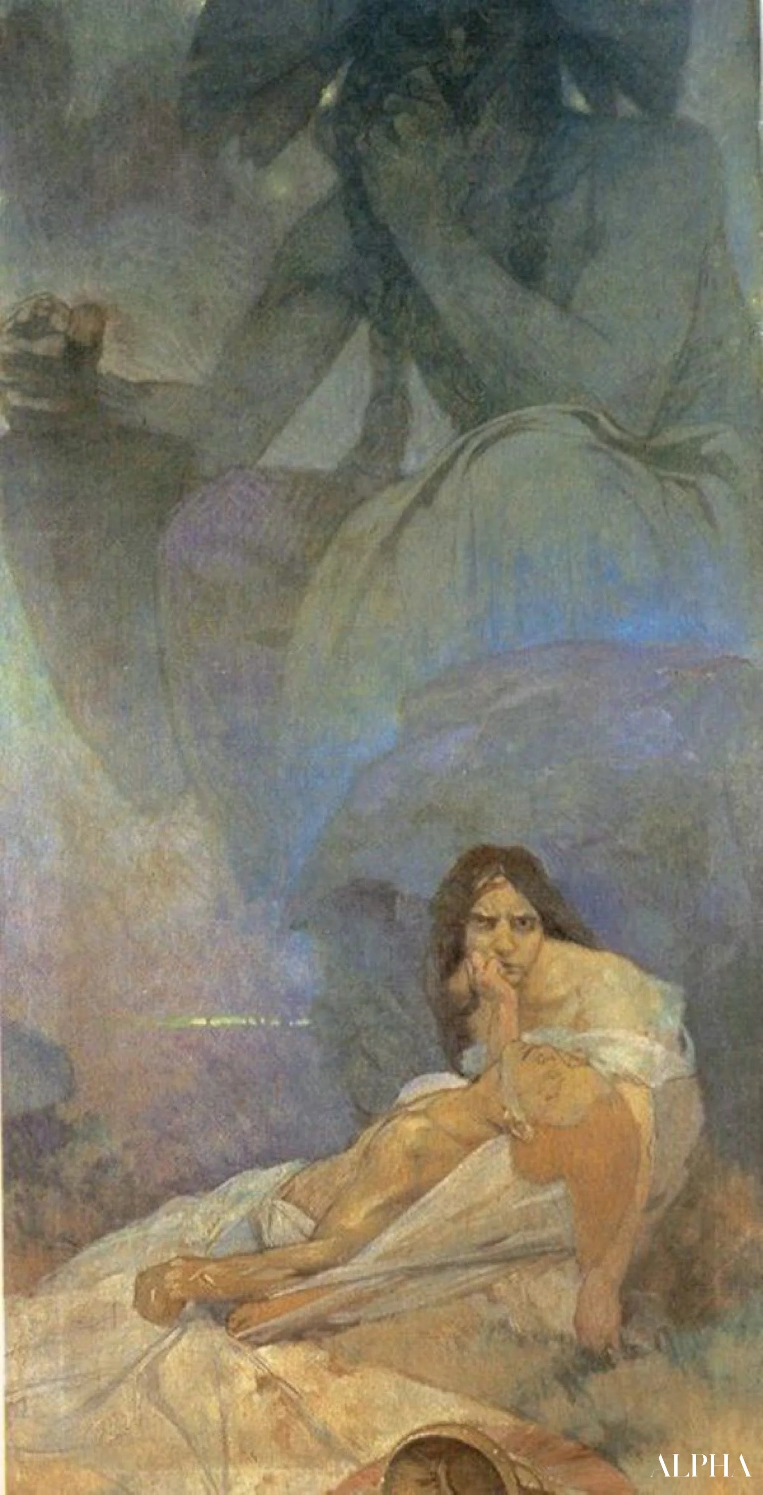 Reproduction du tableau « Tragédie projet pour une décoration du théâtre allemand à New York - Mucha » par Alpha Reproduction en peinture à l’huile
