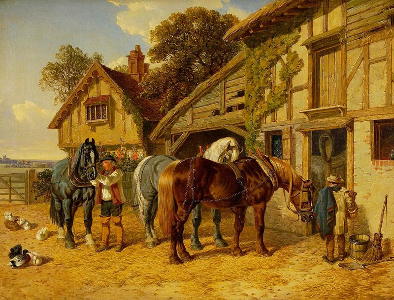 Trois chevaux et canards dans l'écurie - John Frederick Herring, Sr.