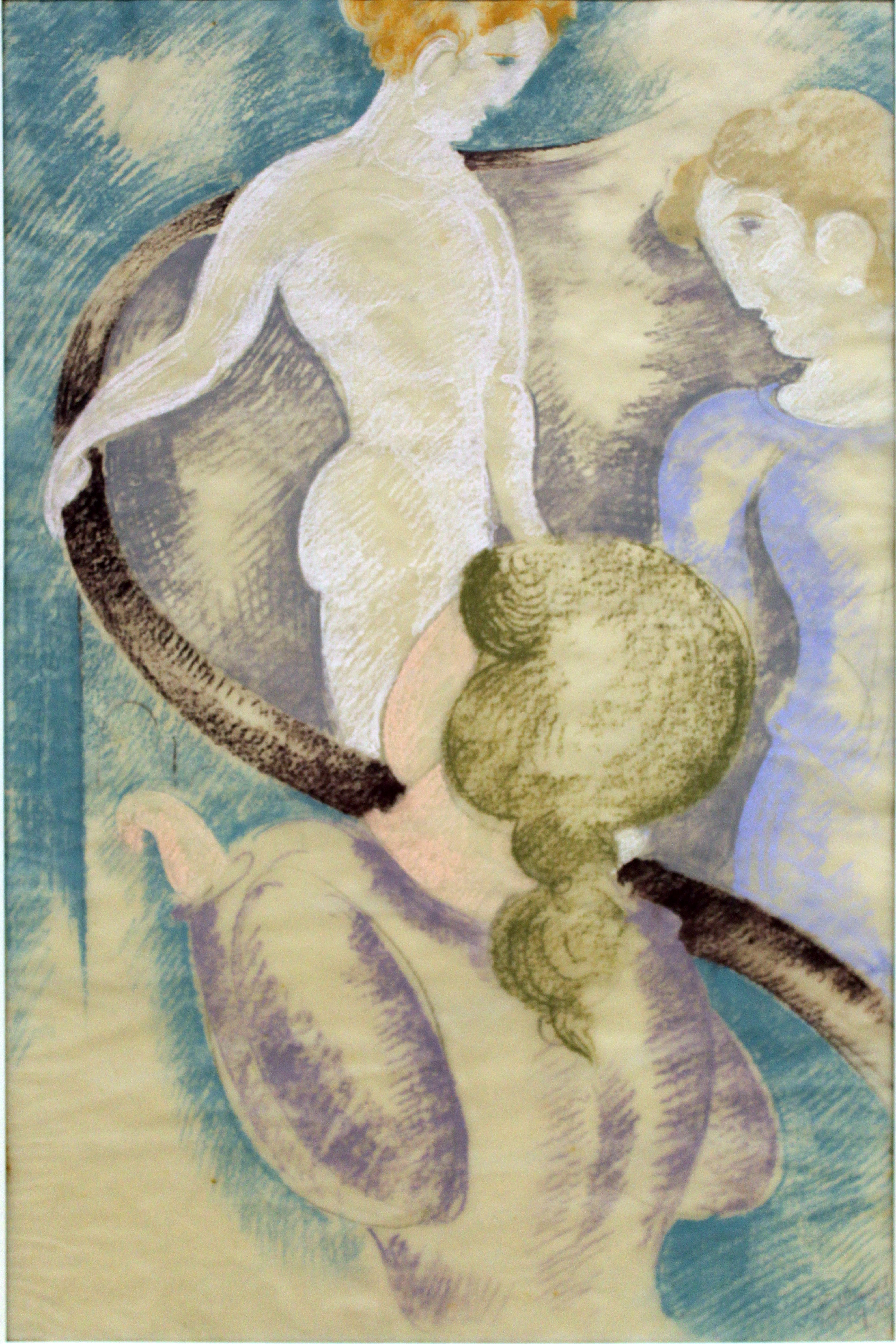 Trois figures à la balustrade II - Oskar Schlemmer image 1 reproduction d’œuvre d’art à l’huile