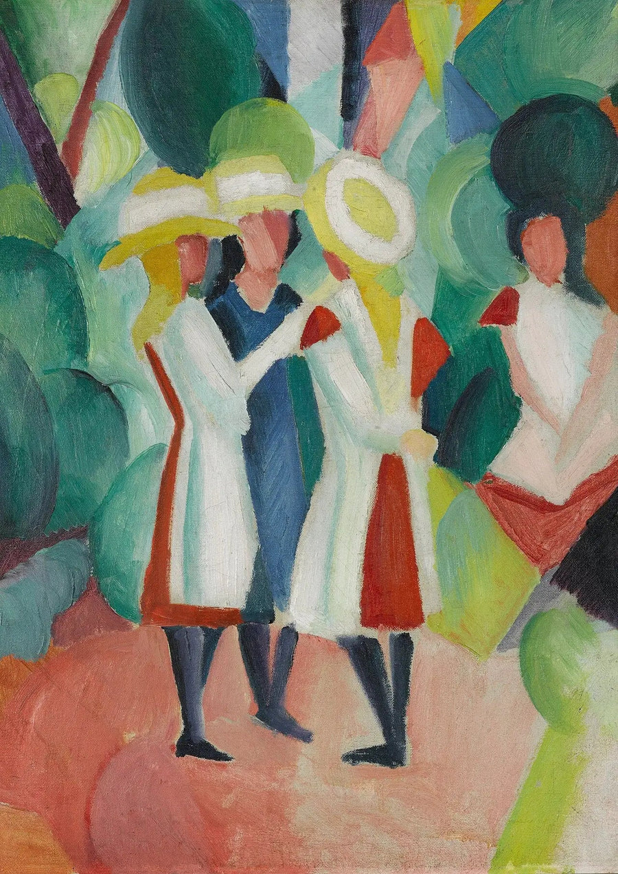 Trois filles portant des chapeaux de paille jaunes - August Macke