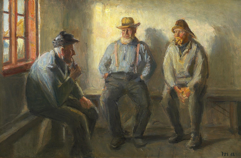 Trois pêcheurs dans le magasin de Brøndum. - Michael Peter Ancher