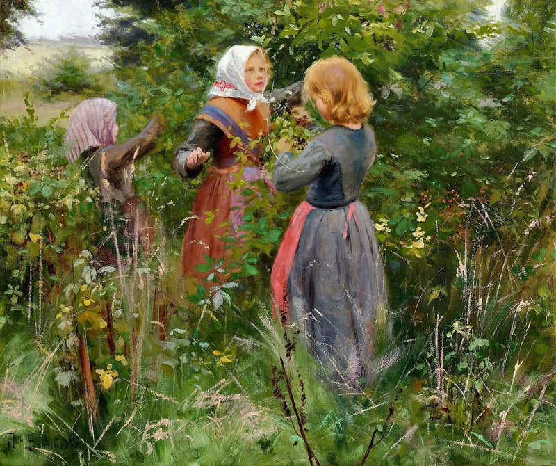 Trois petites filles cueillant des mûres - H. A. Brendekilde