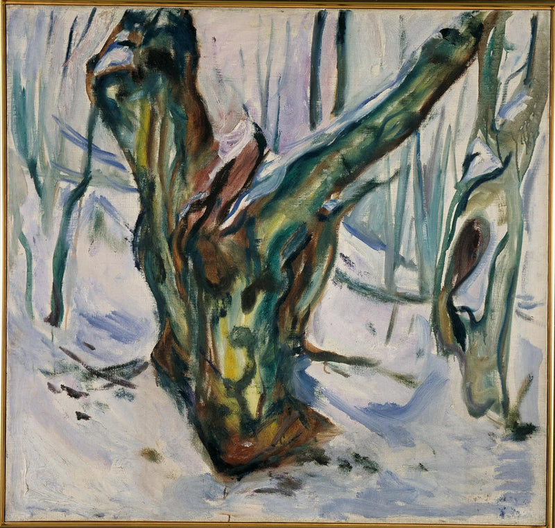 Troncs d'arbres rugueux dans la neige - Edvard Munch