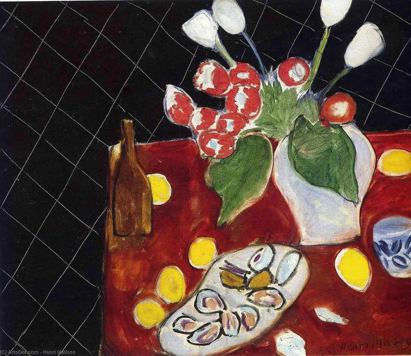 Tulipes et huîtres sur fond noir - Henri Matisse