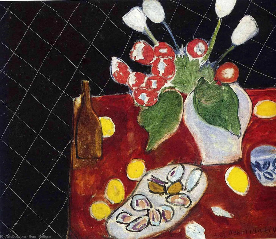 Tulipes et huîtres sur fond noir - Henri Matisse
