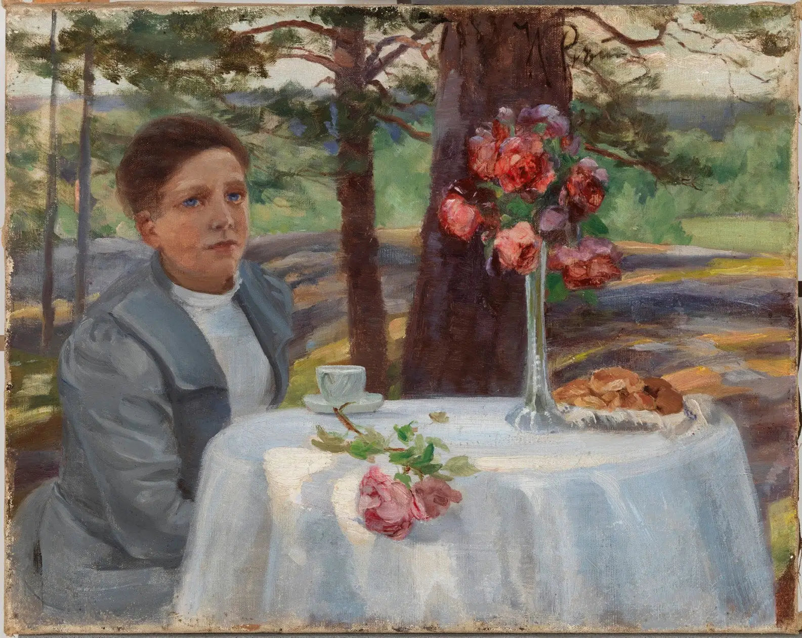Tyttö pöydän ääressä - Ilya Repin image 1 copie peinte à la main à l’huile