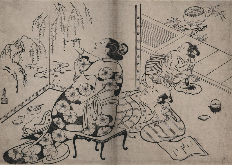 Courtisane peignant un paravent — Torii Kiyonobu I