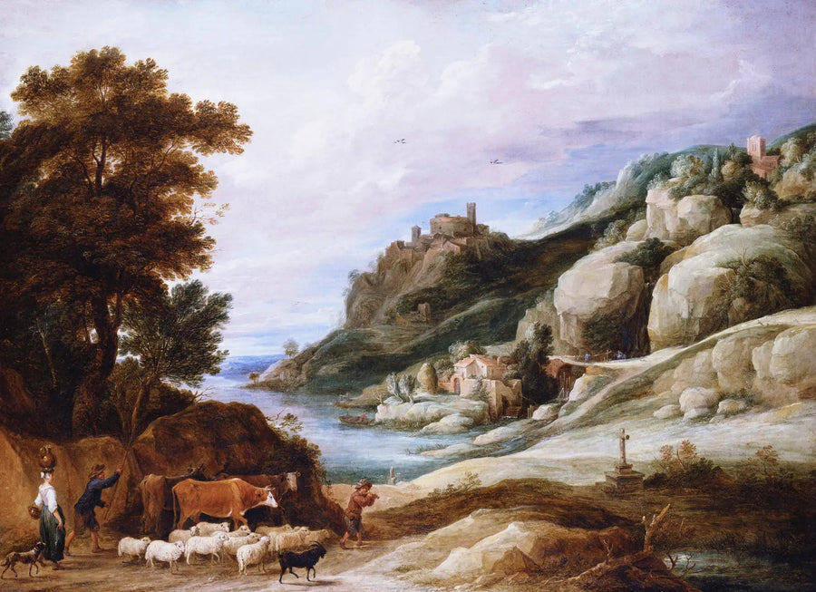 Un berger avec son troupeau dans un paysage montagneux - David Teniers le Jeune