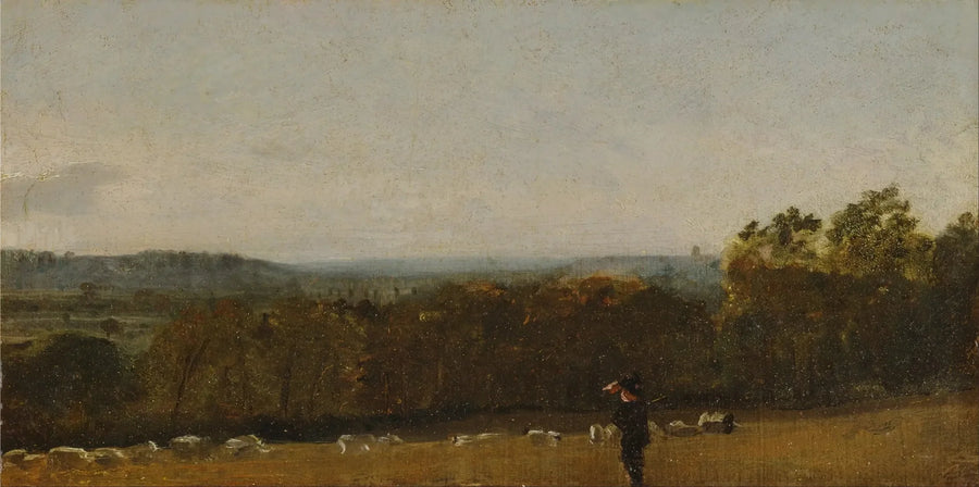 Un berger dans un paysage regardant à travers Dedham Vale en direction de Langham - John Constable