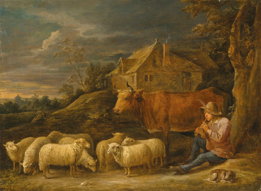 Un berger jouant de la flûte à son troupeau - David Teniers le Jeune