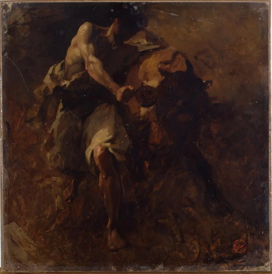 Un croquis (Un homme luttant contre un taureau) - Mariano Fortuny Marsal