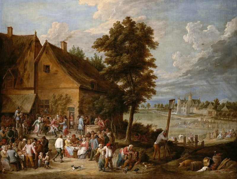 Un festin au temps des récoltes, avec la maison de Drij Toren en arrière-plan - David Teniers le Jeune