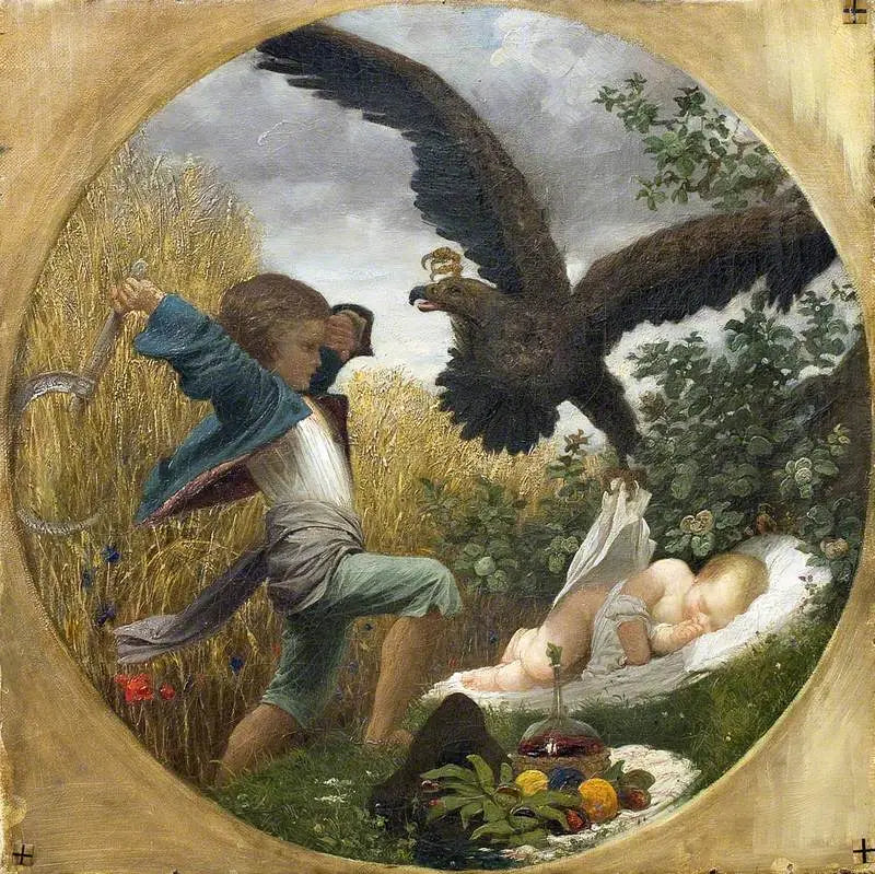 Un garçon défendant un bébé contre un aigle - Frederic Leighton