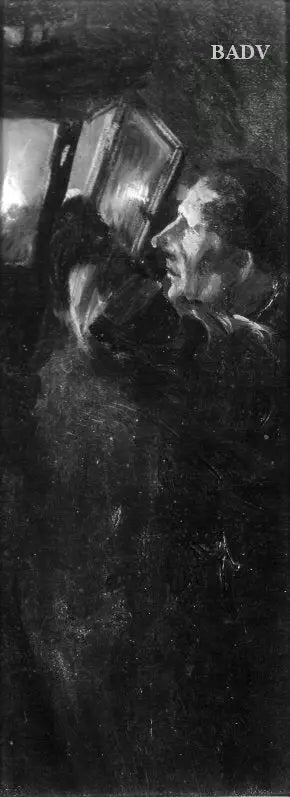 Un homme allumant une lanterne - Adolph von Menzel